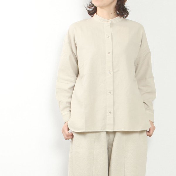 cotton cashmere band collar shirt image
