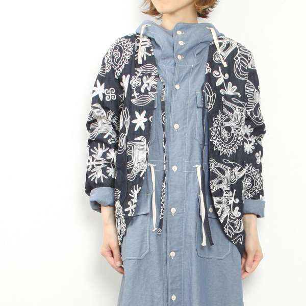 Cutway Jacket Indigo Floral Embroidery Denim image