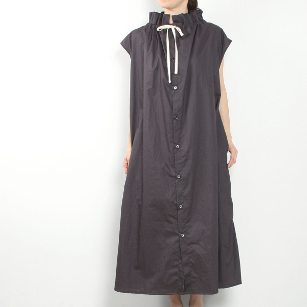 RUFFLED NECK LONG SMOCK DRESS image