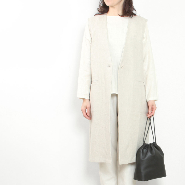evam eva[エヴァムエヴァ]linen robe vest E251K180 << MIDLAND