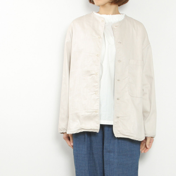 休日限定 linen ノーカラージャケット比翼ボタンリネン100% エヴァムエヴァ ジャケット・アウター